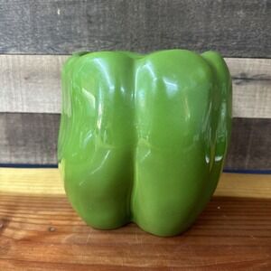 Vintage Art Pottery Green Bell Pepper Cookie Jar Ceramic Unique -no Lid